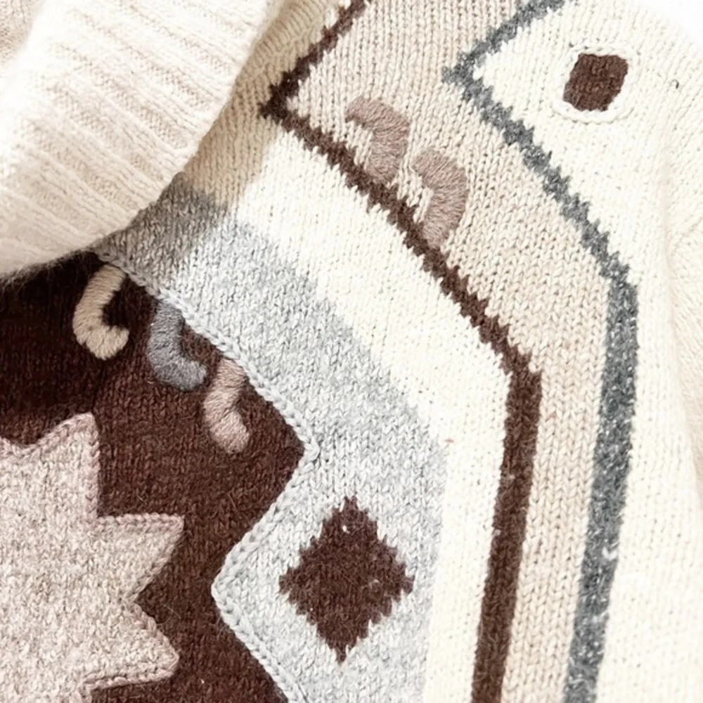 Vintage cowl neck boho tribal print silk angora rabbit hair sweater M